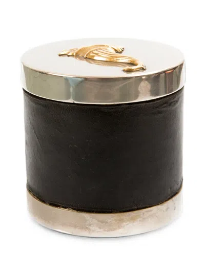 Pre-owned Hermes 1950s Cornucopia-detail Leather-panel Cigarette Box In Black