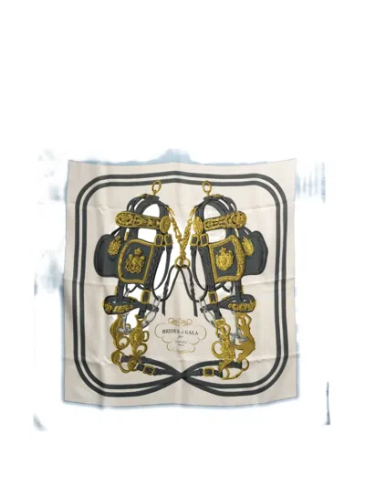 Pre-owned Hermes 1957 Brides De Gala Silk Scarf In White