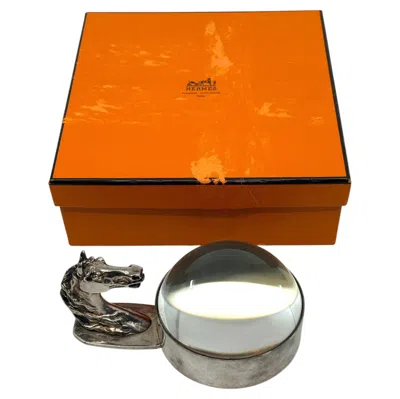 Pre-owned Hermes 1960's  Paris Silver Plated Horse Equestrian Magnifying Paperweight W/box In Orange