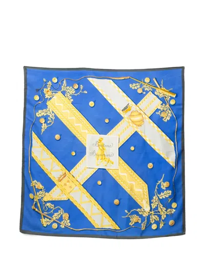 Pre-owned Hermes 1960s Boutons Et Baudriers Silk Scarf In Blue