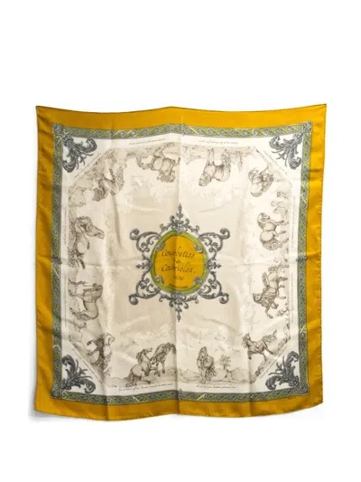 Pre-owned Hermes 1962 Courbettes Et Cabrioles Silk Scarf In Neutral