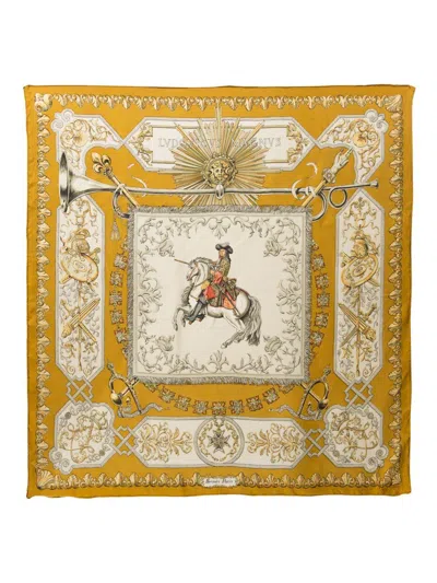 Pre-owned Hermes 1963 Ludovicus Magnus By F.de La Perriere Silk Scarf In Yellow