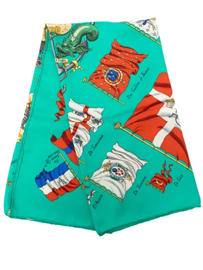 Pre-owned Hermes 1964 Pavois Silk Scarf 90 Scarves In Blue