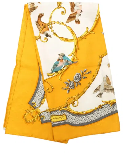 Pre-owned Hermes 1965 La Cle Des Champs Carre Silk Scarf 90 Scarves In Yellow