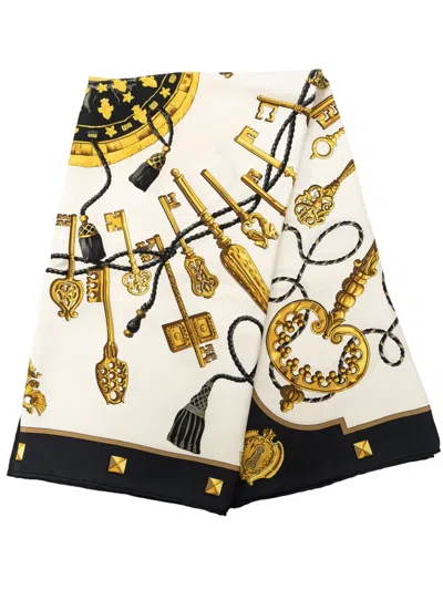 Pre-owned Hermes 1965 Les Cles Silk Scarf 90 Scarves In White