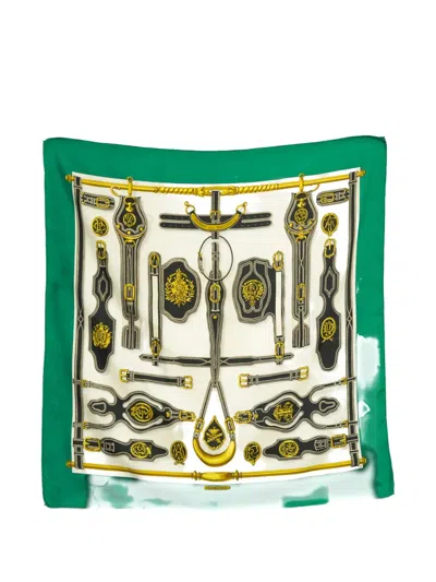 Pre-owned Hermes 1966 Harnais Des Presidents Silk Scarf In Neutral