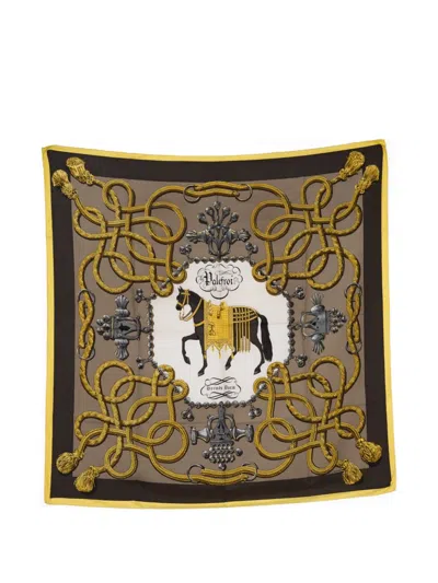 Pre-owned Hermes 1966 Palefroi Silk Scarf In Brown