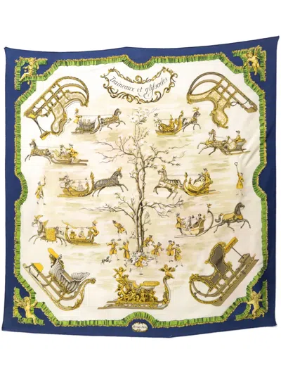 Pre-owned Hermes 1966 Traineaux Et Glissades Scarf In Blue