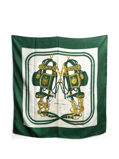 Pre-owned Hermes 1967 Brides De Gala Equestrian Silk Scarf In Green