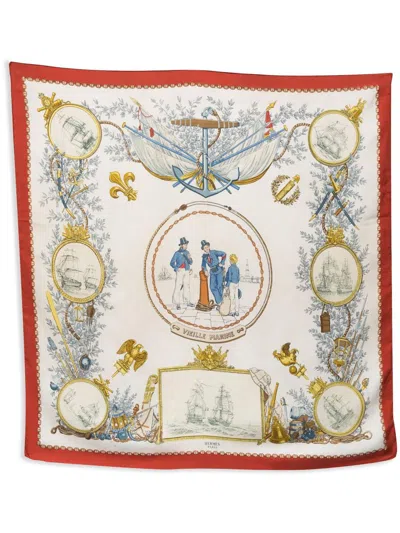 Pre-owned Hermes 1970 Vieille Marine By Philippe Ledoux Silk Scarf In Neutrals