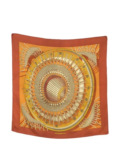 Pre-owned Hermes 1970s Alternateur Silk Scarf In Orange