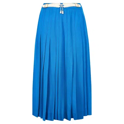 Pre-owned Hermes 1970s Hermès French Blue Pleated Skirt With Leather Belt Detail