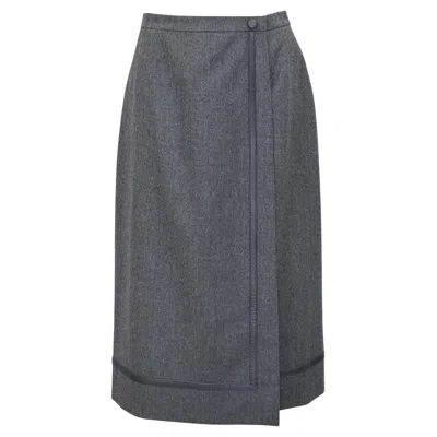 Pre-owned Hermes 1970s  Grey Wrap Skirt With Matching Leather Trim In Gray