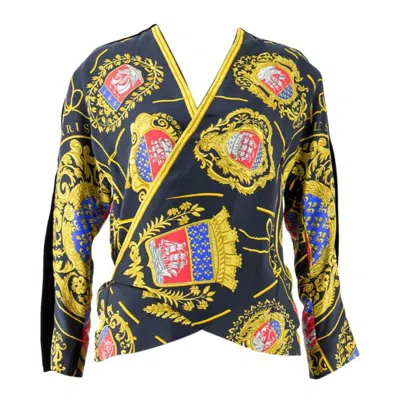 Pre-owned Hermes 1970s  Silk And Velvet Jacket In Black
