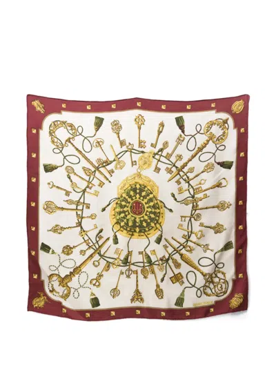 Pre-owned Hermes 1970s Les Clefs Silk Scarf In Neutral