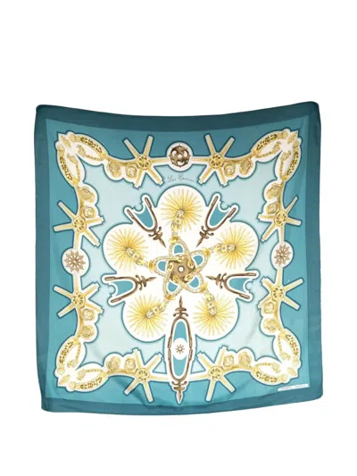 Pre-owned Hermes 1970s Les Eperons Silk Scarf In Blue