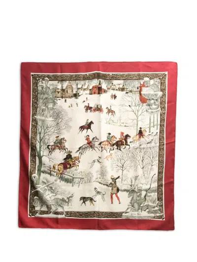 Pre-owned Hermes 1970s L'hiver Silk Scarf In Neutral
