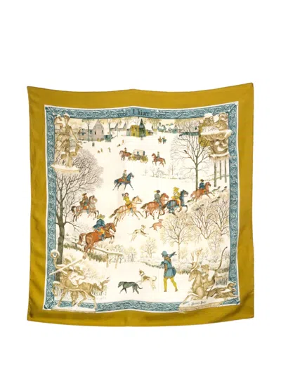 Pre-owned Hermes 1970s L'hiver Silk Scarf In Yellow