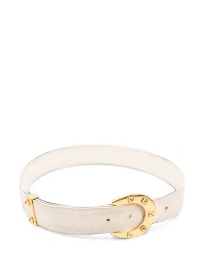 Pre-owned Hermes 1970s Medor Horseshoe Belt In White