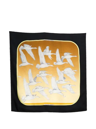 Pre-owned Hermes 1970s Oiseaux Migrateurs Silk Scarf In Black