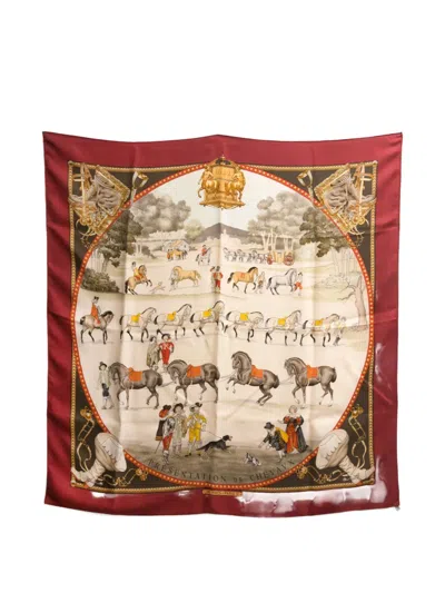 Pre-owned Hermes 1970s Presentation De Chevaux Silk Scarf In Red