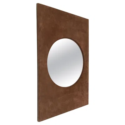 Pre-owned Hermes 1970s Suede Wrapped Rectangular Frame Mirror In Brown
