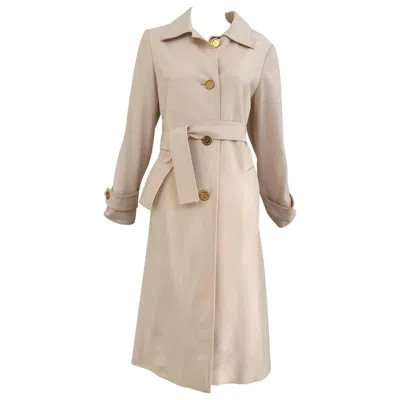 Pre-owned Hermes Hermès 1970s Vintage Ivory Wool Coat Women's Medium Silk Lined In White