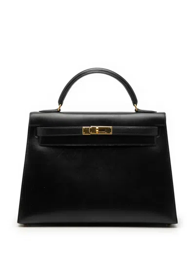Pre-owned Hermes 1971 Box Calf Kelly Sellier 32 Satchel In Black