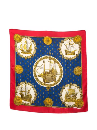 Pre-owned Hermes 1971 Nefs D'or Silk Scarf In Blue