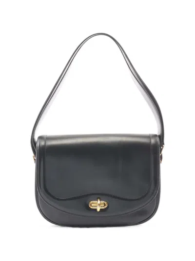 Pre-owned Hermes 1973 Box Calf Moto Handbag In Black