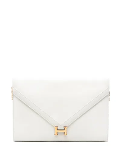 Pre-owned Hermes 1975 H-logo Clutch Bag In White