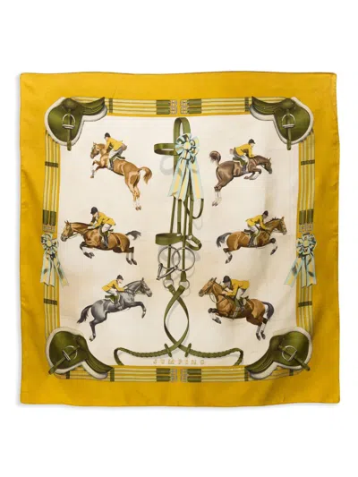 Pre-owned Hermes 1975 Jumping By Philippe Ledoux Silk Scarf In Yellow