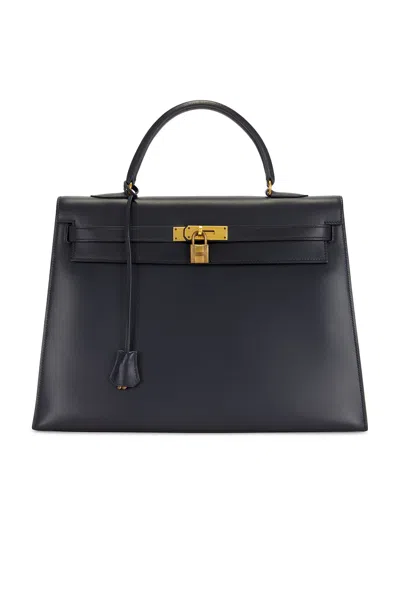 Pre-owned Hermes 1977 Box Kelly 35 Handbag In Blue