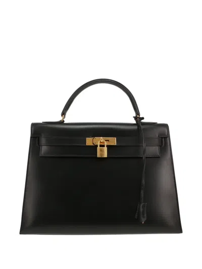 Pre-owned Hermes 1977 Kelly 32 Leather Handbag In Black