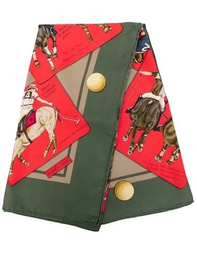 Pre-owned Hermes 1978-1987 Le Monde Du Polo Silk Scarf 90 Scarves In Green