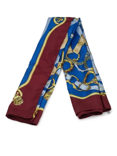 Pre-owned Hermes 1979-1986 Cavalcadour Voltigeur Silk Scarf Scarves In Blue
