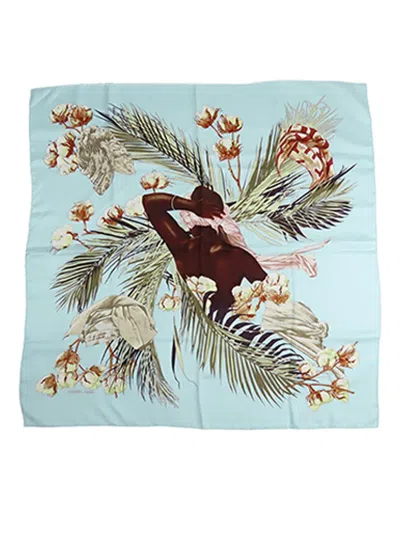 Pre-owned Hermes 1980-2000 Turbans Des Reines Silk Scarf 90 Scarves In Blue