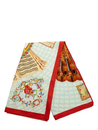 Pre-owned Hermes 1980-2000 Wolfgang Amadeus Mozart Silk Scarf Scarves In Red
