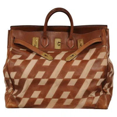 Pre-owned Hermes 1980's Haut À Courroies Hac 50 Birkin Tan Brown Ligne Ulysse Toile Travel