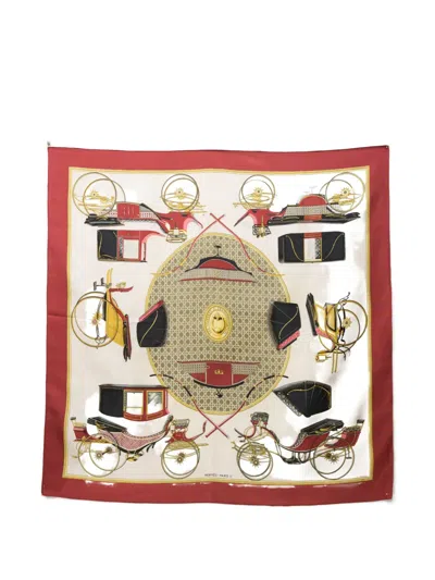 Pre-owned Hermes 1980 Les Voitures A Transformation Silk Scarf In Neutral