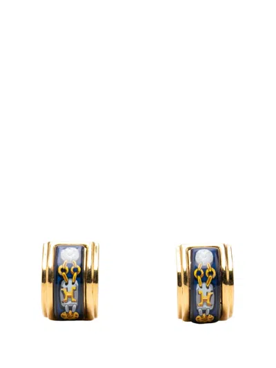Pre-owned Hermes 1980-1990 Gold Plated Enamel Cloisonne Clip On Earrings Costume Earrings In 金色