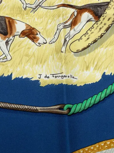 Pre-owned Hermes 1980-1990 Le Laisser Courre Silk Scarf 90 Scarves In Blue