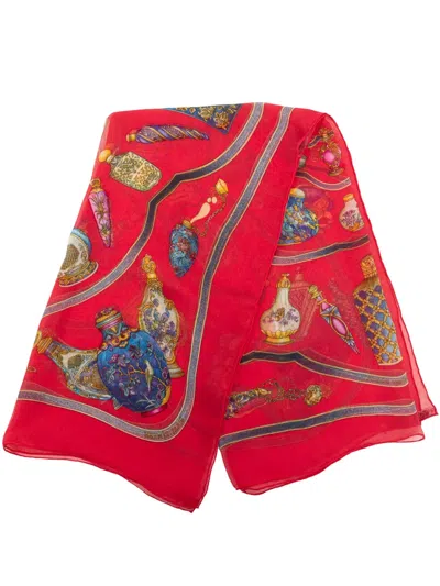 Pre-owned Hermes 1980-1990 Qu Importe Le Flacon Silk Scarf 90 Scarves In Red