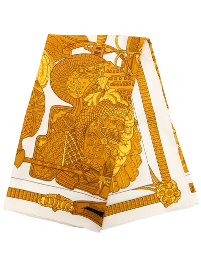 Pre-owned Hermes 1980-2000 Armets En Panache Silk Scarf 90 Scarves In White