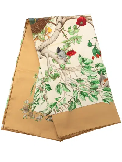 Pre-owned Hermes 1980-2000 Au Coeur Des Bois Silk Scarf 90 Scarves In White