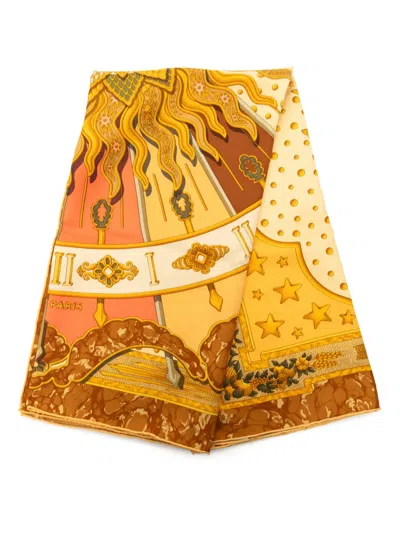 Pre-owned Hermes 1980-2000 Carpe Diem Carre Silk Scarf 90 Scarves In Gold