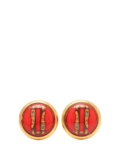 Pre-owned Hermes 1980-2000 Enamel Clip On Earrings Costume Earrings In Gold