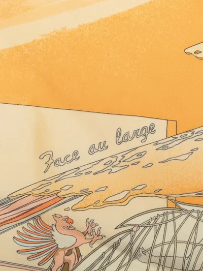 Pre-owned Hermes 1980-2000 Face Au Large Silk Scarf 90 Scarves In Orange