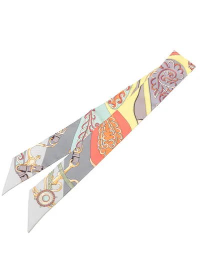 Pre-owned Hermes 1980-2000 Festival Des Amazones Silk Twilly Scarf Scarves In Grey