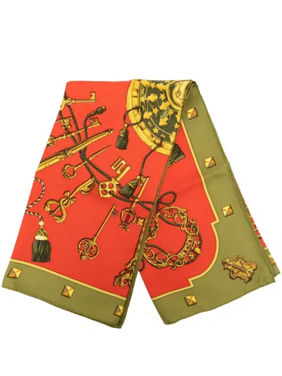 Pre-owned Hermes 1980-2000 Les Cles Silk Scarf 90 Scarves In Orange
